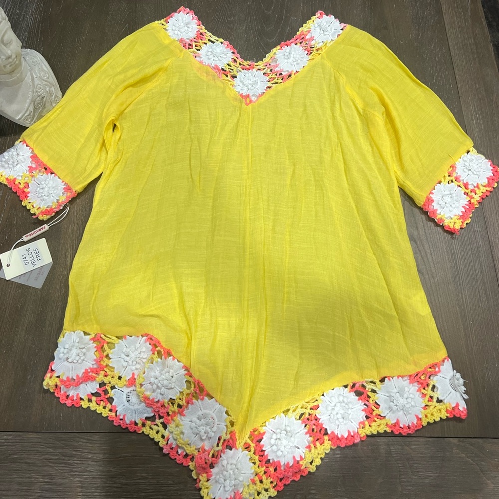 NWT crochet trimmed bathing suit cover up
